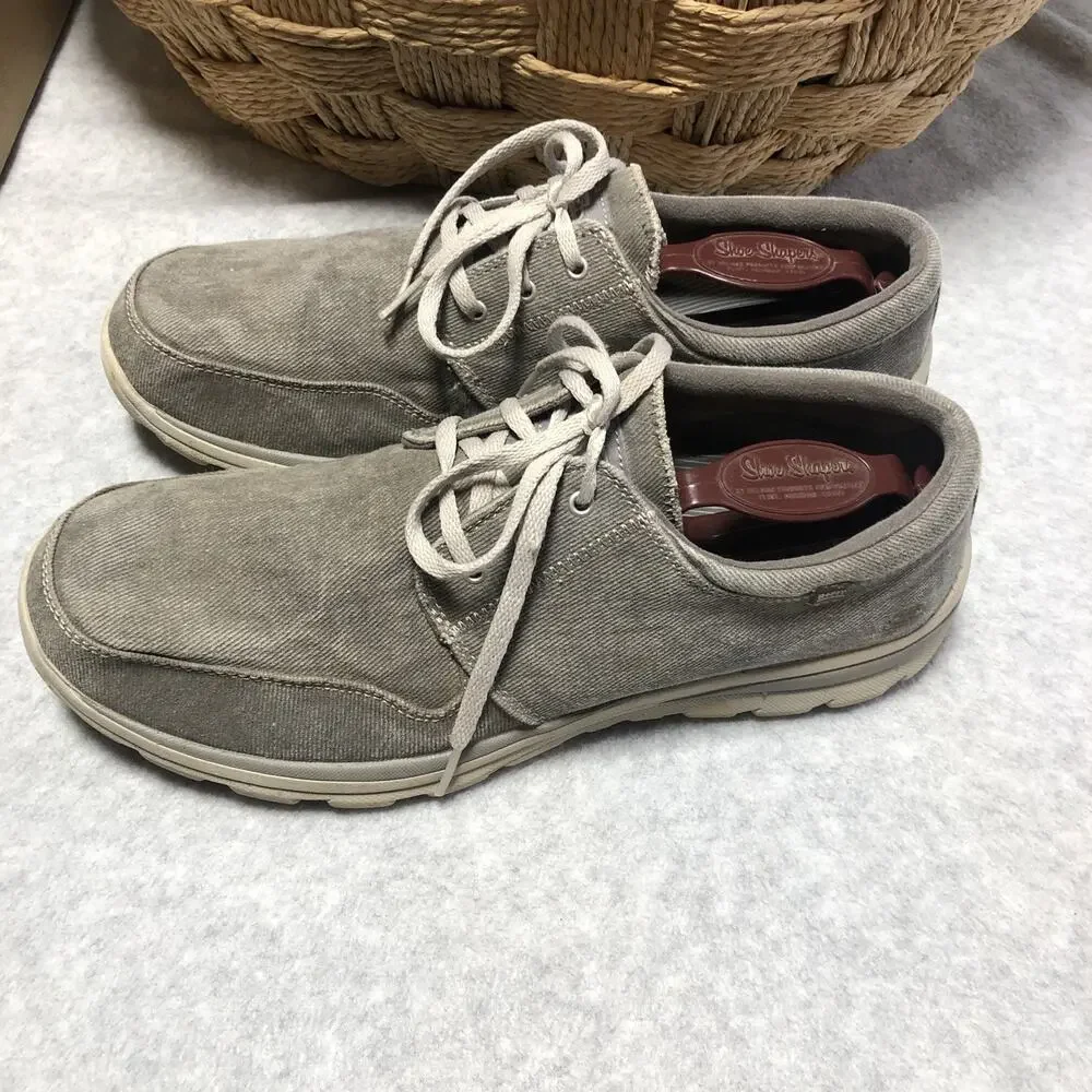 Skechers Elvin Shoes Mens Size 12 64108 Taupe Canvas Lace Up Superior Oxford - Picture 4 of 12